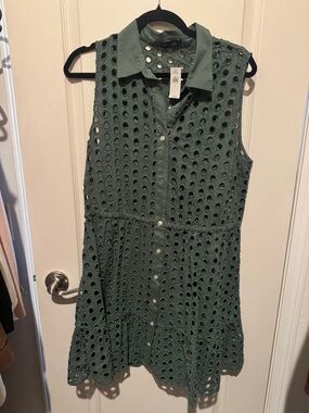 Gap Sleeveless Olive Eyelet Shirt Dress